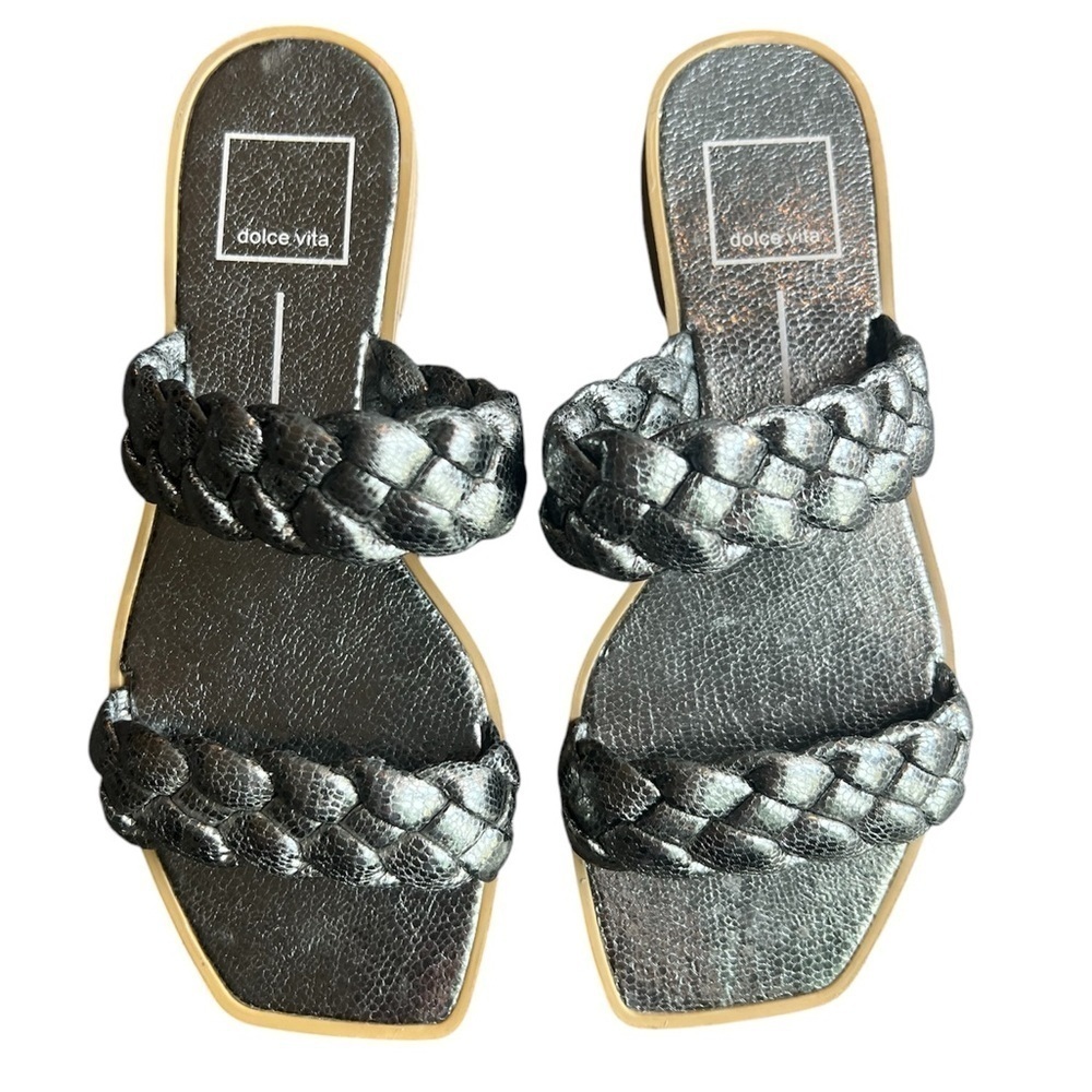 Dolce Vita Stella Silver gun metal Metallic Indy double braided Sandals size 6